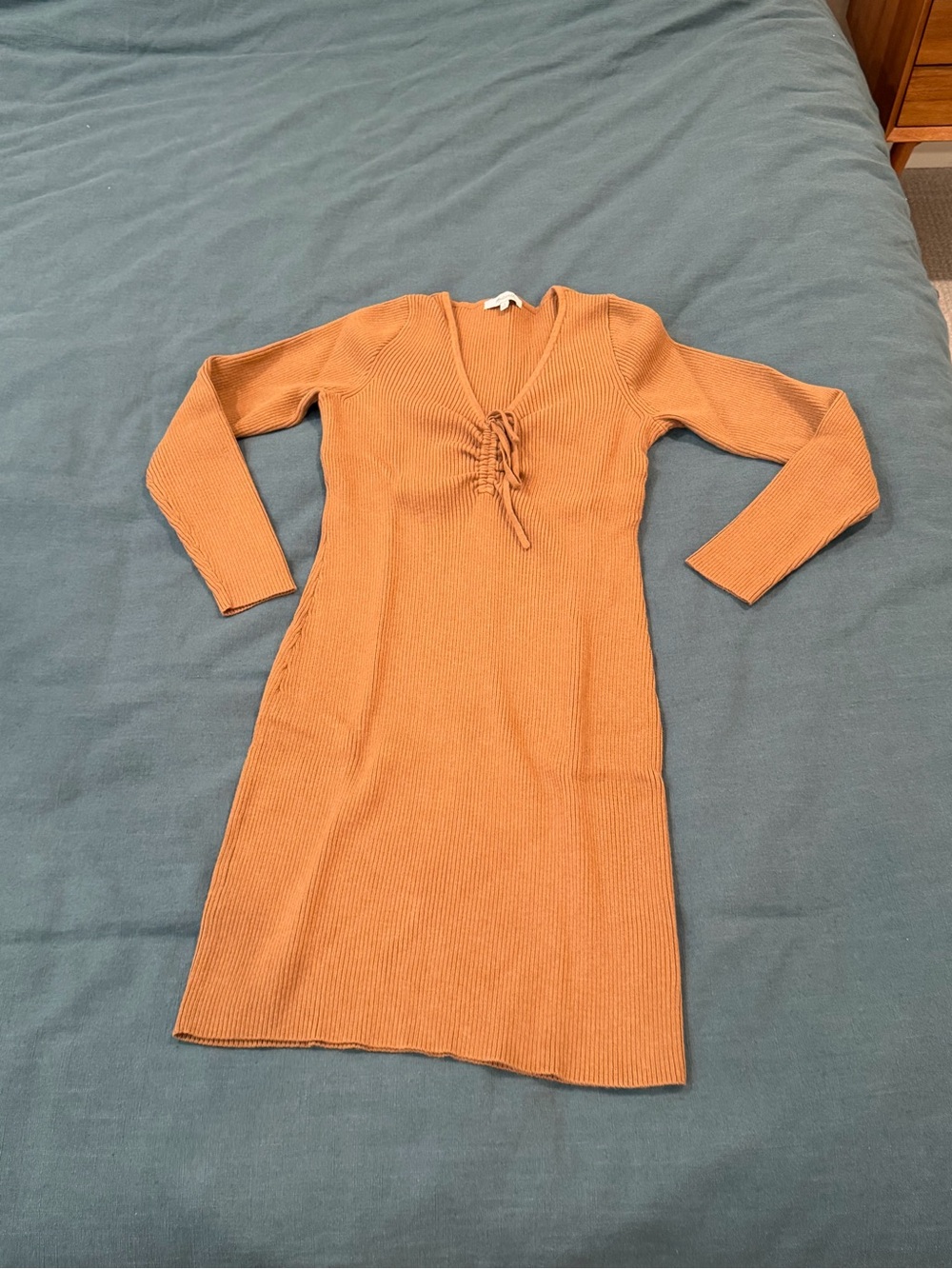 Madewell Ribbed Lace-Up V-Neck Knit Dress Size M